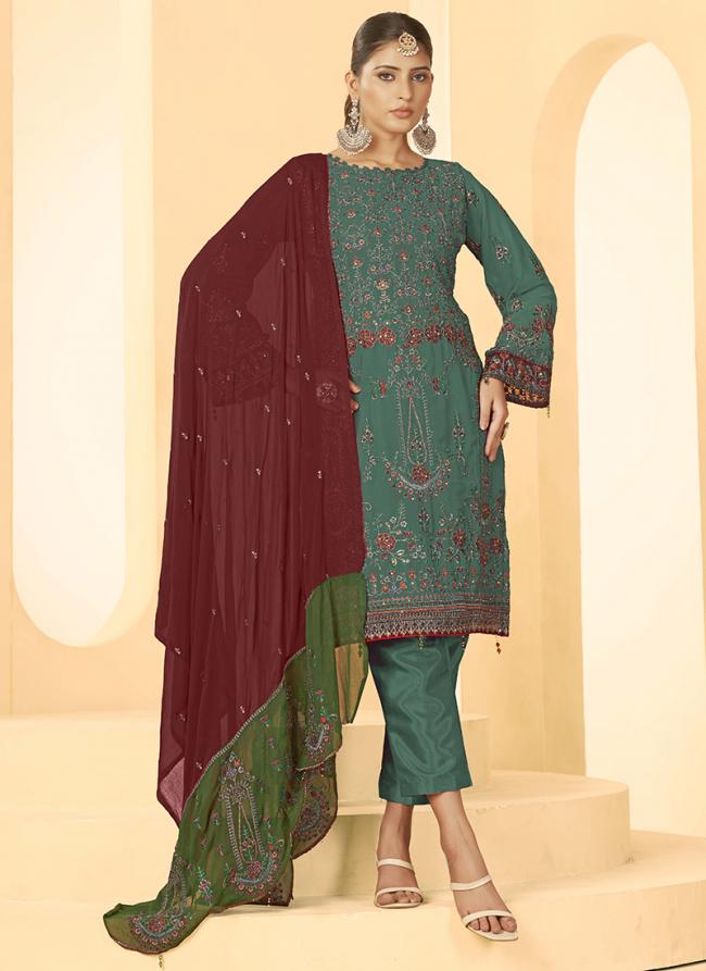 Georgette Purple Party Wear Embroidery Work Straight Suit